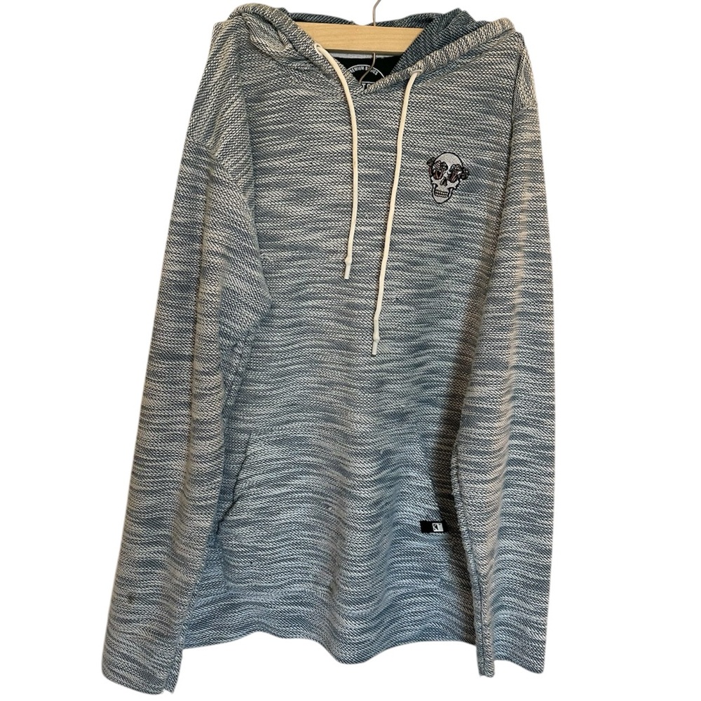 Blue  Hoodie with Skull Mushroom Embroidery Textured Knit Blend Women’s Large